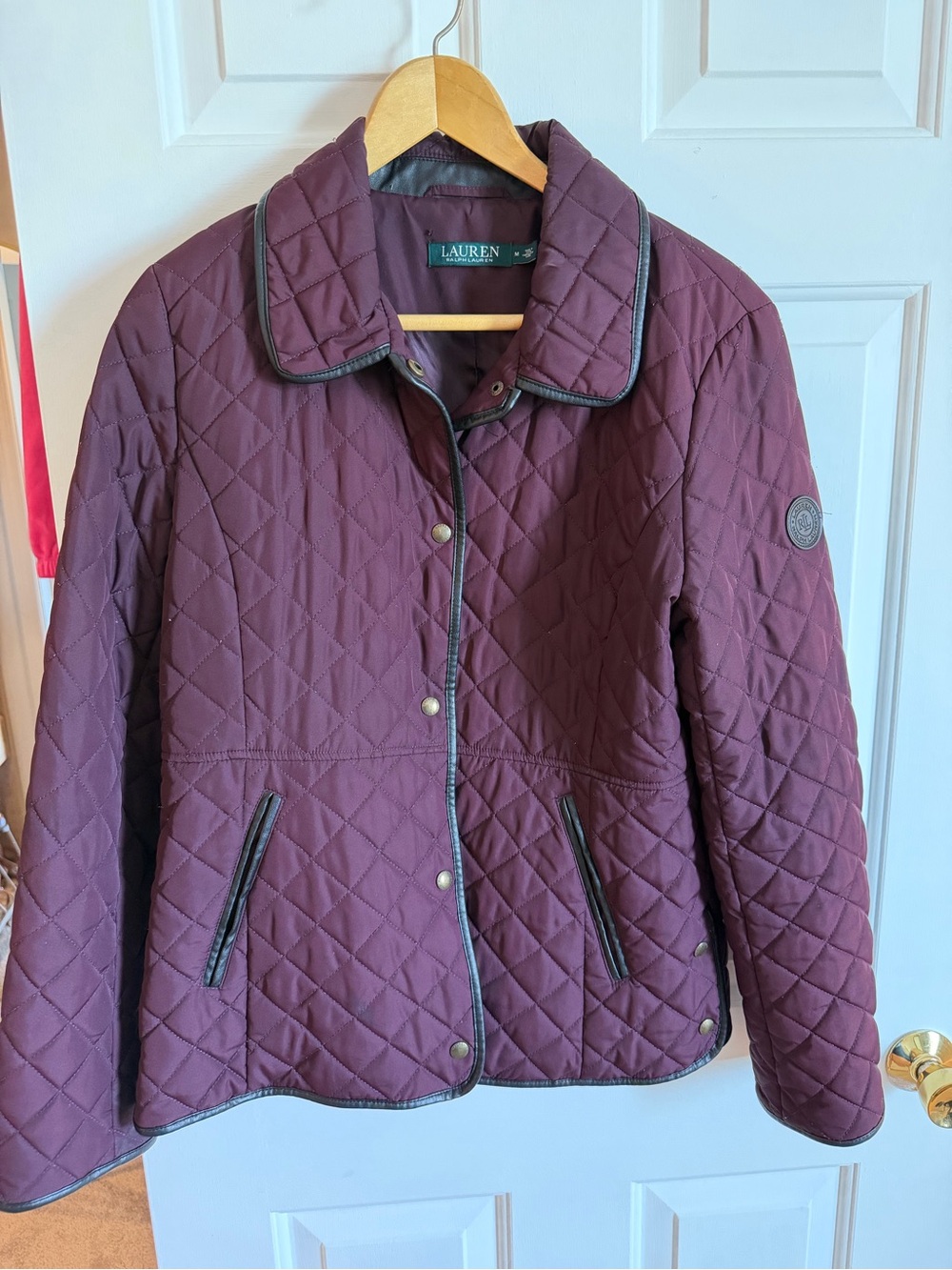 Ralph Lauren Quilted Teddy Jacket in Deep Burgundy with Black Trim